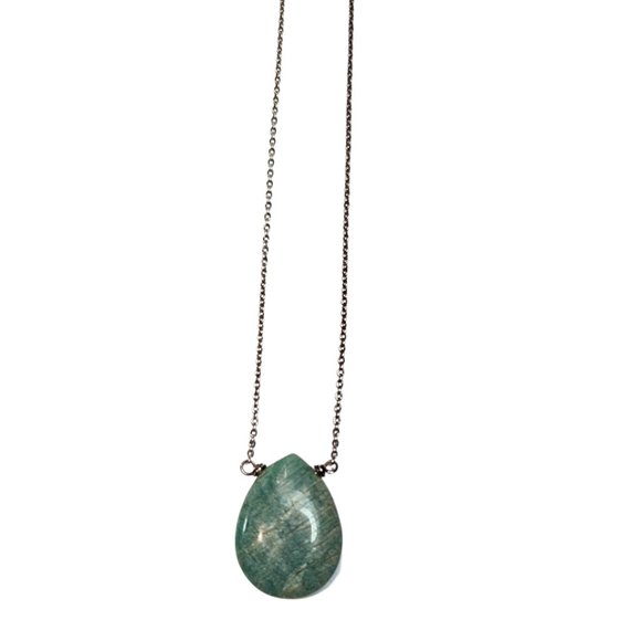 Amazonite Tear Drop Silver Necklace Handmade - Picture 4 of 9